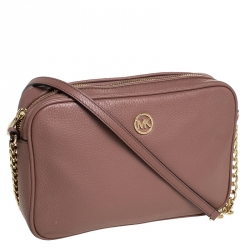 Pre Owned Michael Kors Old Rose Leather Jet Set Crossbody Bag