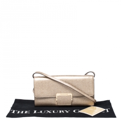Pre Owned Michael Kors Metallic Gold Saffiano Leather Strap Clutch