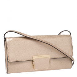 Pre Owned Michael Kors Metallic Gold Saffiano Leather Strap Clutch