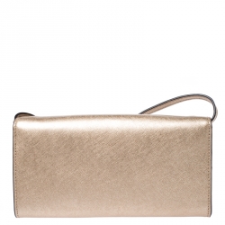 Pre Owned Michael Kors Metallic Gold Saffiano Leather Strap Clutch