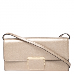 Pre Owned Michael Kors Metallic Gold Saffiano Leather Strap Clutch