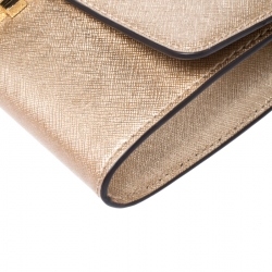 Pre Owned Michael Kors Metallic Gold Saffiano Leather Strap Clutch