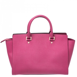Pre Owned MICHAEL Michael Kors Fuchsia Leather Large Selma Tote