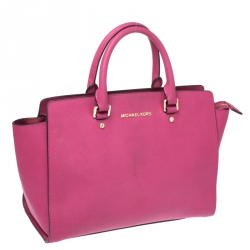 Pre Owned MICHAEL Michael Kors Fuchsia Leather Large Selma Tote