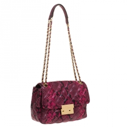 Pre Owned Michael Kors Pink Python Embossed Leather Sloan Flap Shoulder Bag