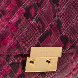 Pre Owned Michael Kors Pink Python Embossed Leather Sloan Flap Shoulder Bag