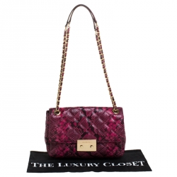 Pre Owned Michael Kors Pink Python Embossed Leather Sloan Flap Shoulder Bag
