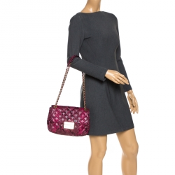 Pre Owned Michael Kors Pink Python Embossed Leather Sloan Flap Shoulder Bag
