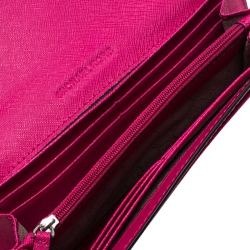 Pre Owned Michael Kors Fuchsia Leather Flap Continental Wallet