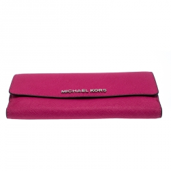 Pre Owned Michael Kors Fuchsia Leather Flap Continental Wallet
