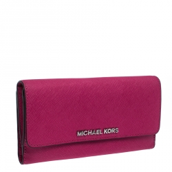 Pre Owned Michael Kors Fuchsia Leather Flap Continental Wallet