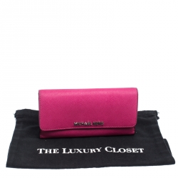 Pre Owned Michael Kors Fuchsia Leather Flap Continental Wallet