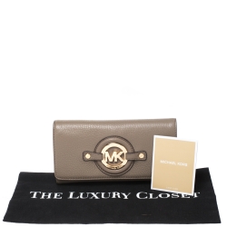 Pre Owned Michael Kors Dark Dune Leather Carryall Stockard Continental Wallet