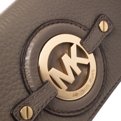 Pre Owned Michael Kors Dark Dune Leather Carryall Stockard Continental Wallet