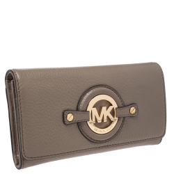 Pre Owned Michael Kors Dark Dune Leather Carryall Stockard Continental Wallet