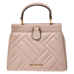 Pre Owned Michael Kors Pink Leather Frame Gramercy Top Handle Bag