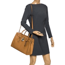 Pre Owned حقيبة يد مايكل مايكل كورس Hamiltion North South كبيرة جلد بنية