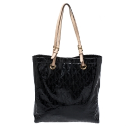 Pre Owned Michael Michael Kors Black Monogram Patent Leather Jet Set North South Tote