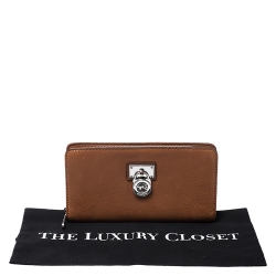 Pre Owned محفظة مايكل كورس سحاب مستدير هاميلتون جلد بنية