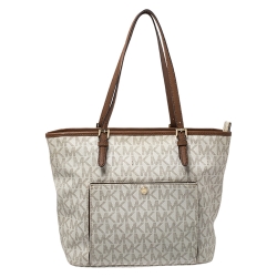 Pre Owned حقيبة مايكل مايكل كورس جيت سيت كانفاس مقوى بالشعار أوف وايت بجيب بكبسون