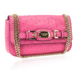 مملوكة مسبقًا Michael Kors Pink Ostrich Embossed Shoulder Flap Bag