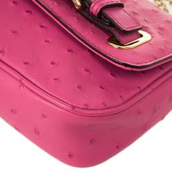 مملوكة مسبقًا Michael Kors Pink Ostrich Embossed Shoulder Flap Bag