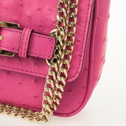 مملوكة مسبقًا Michael Kors Pink Ostrich Embossed Shoulder Flap Bag