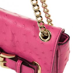 مملوكة مسبقًا Michael Kors Pink Ostrich Embossed Shoulder Flap Bag