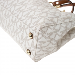 Pre Owned MICHAEL Michael Kors Off White Coated Canvas Small Cynthia Tote