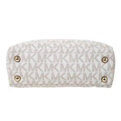 Pre Owned MICHAEL Michael Kors Off White Coated Canvas Small Cynthia Tote