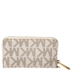 Pre Owned محفظة مايكل كورس سحاب ملتف كانفاس مقوى بيج