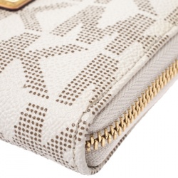 Pre Owned محفظة مايكل كورس سحاب ملتف كانفاس مقوى بيج