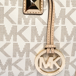 MICHAEL Michael Kors Ivory/Beige Signature Coated Canvas and Leather Grayson Boston Bag