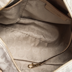 MICHAEL Michael Kors Ivory/Beige Signature Coated Canvas and Leather Grayson Boston Bag