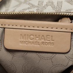 MICHAEL Michael Kors Ivory/Beige Signature Coated Canvas and Leather Grayson Boston Bag