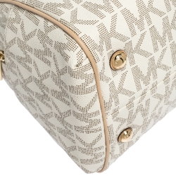 MICHAEL Michael Kors Ivory/Beige Signature Coated Canvas and Leather Grayson Boston Bag
