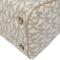 MICHAEL Michael Kors Ivory/Beige Signature Coated Canvas and Leather Grayson Boston Bag