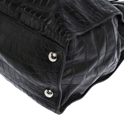 Pre Owned MICHAEL Michael Kors Black Croc Embossed Leather Hamilton Tote