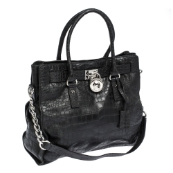 Pre Owned MICHAEL Michael Kors Black Croc Embossed Leather Hamilton Tote