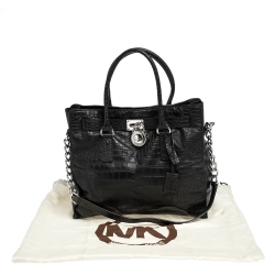 Pre Owned MICHAEL Michael Kors Black Croc Embossed Leather Hamilton Tote