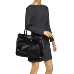 Pre Owned MICHAEL Michael Kors Black Croc Embossed Leather Hamilton Tote