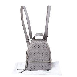 Pre Owned Michael Kors Grey Perforated Leather Mini Rhea Backpack