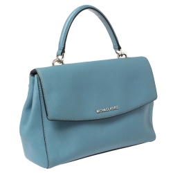 Pre Owned Michael Kors Blue Leather Medium Ava Top Handle Bag