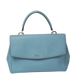Pre Owned Michael Kors Blue Leather Medium Ava Top Handle Bag