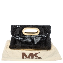 Pre Owned MICHAEL Michael Kors Black Patent Python Embossed Leather Berkley Clutch