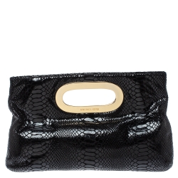 Pre Owned MICHAEL Michael Kors Black Patent Python Embossed Leather Berkley Clutch