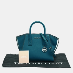 Pre Owned Michael Kors Blue Leather Small Avril Top Zip Satchel