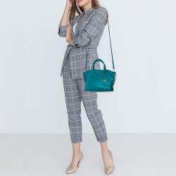 Pre Owned Michael Kors Blue Leather Small Avril Top Zip Satchel