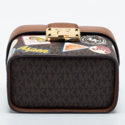 Pre Owned Michael Kors Brown Signature Coated Canvas and Leather Aspen Trunk Bag