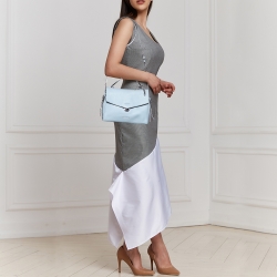 Pre Owned Michael Kors Pale Blue Leather Bristol Medium Top Handle Bag